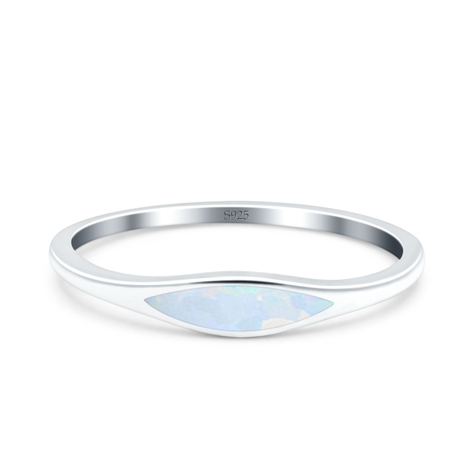 Simple Ring Band Lab Created White Opal 925 Sterling Silver (3.5mm)
