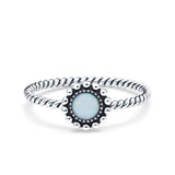 Petite Dainty Rope Vintage Style Lab Opal Ring Solid Oval Oxidized Lab Created White Opal 925 Sterling Silver