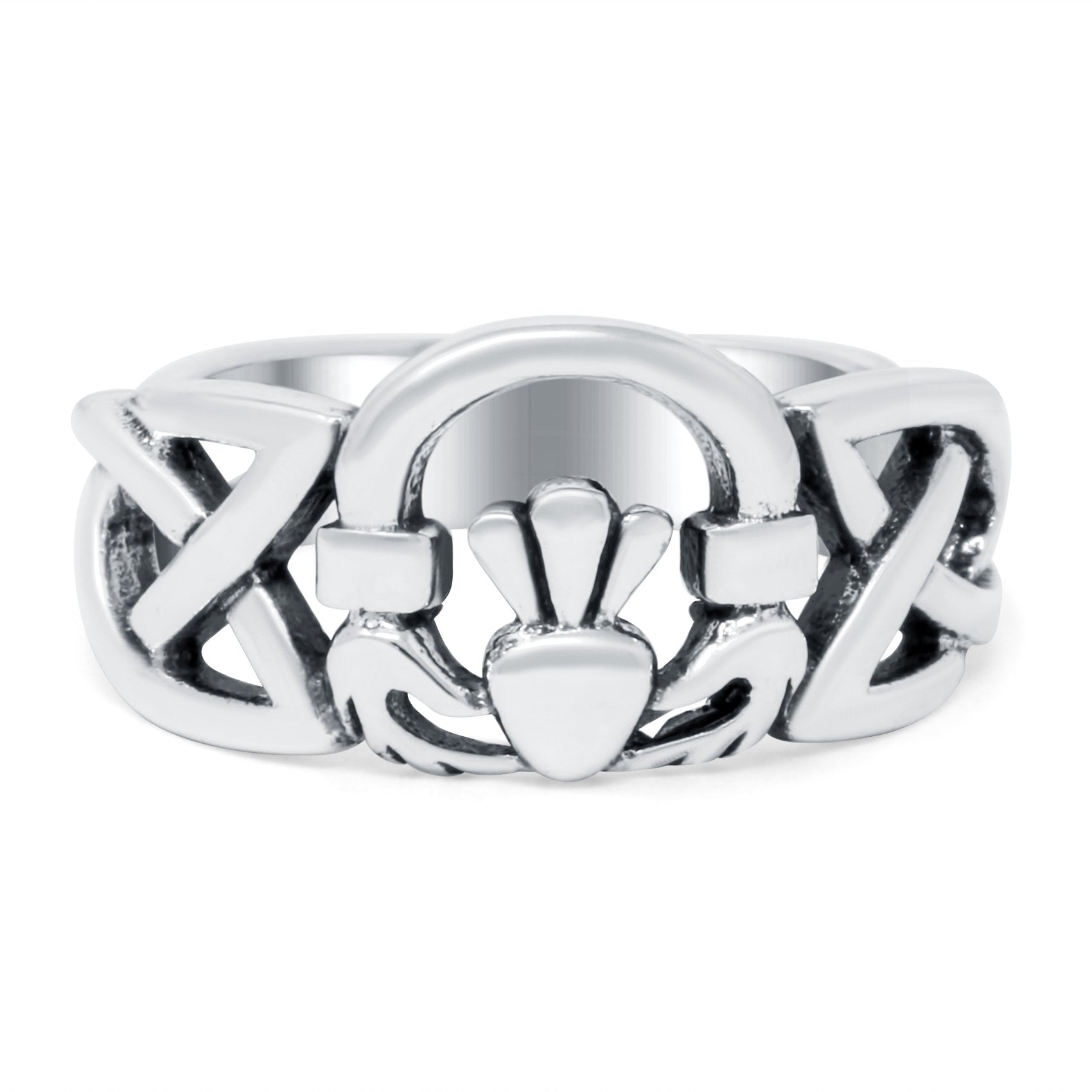 Celtic Claddagh Band Oxidized Solid 925 Sterling Silver Thumb Ring (10mm)