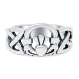 Celtic Claddagh Band Oxidized Solid 925 Sterling Silver Thumb Ring (10mm)