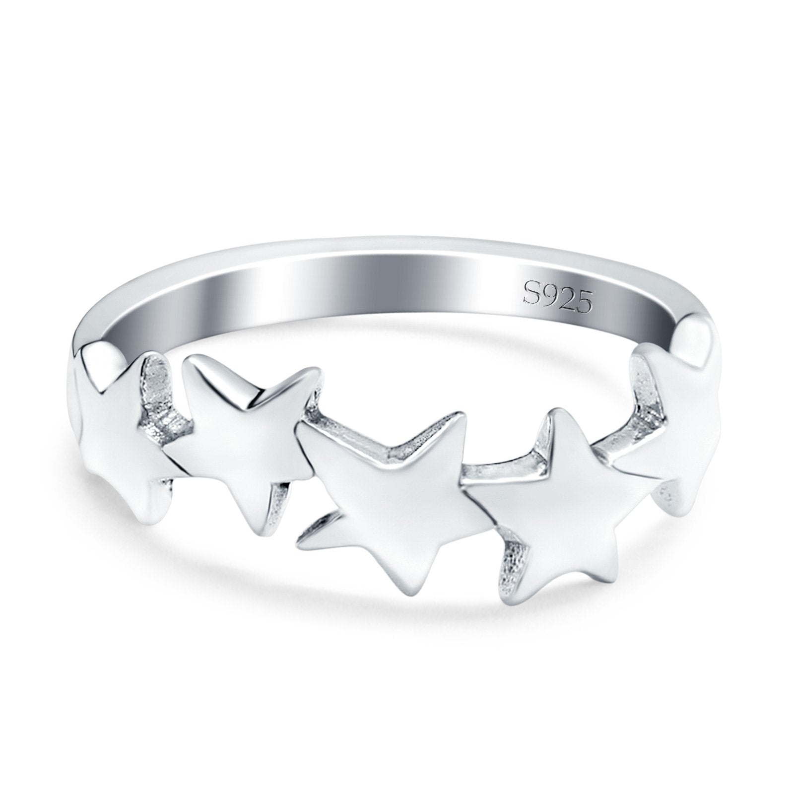 Stars Sideways Plain Ring Oxidized Band Solid 925 Sterling Silver (7mm)