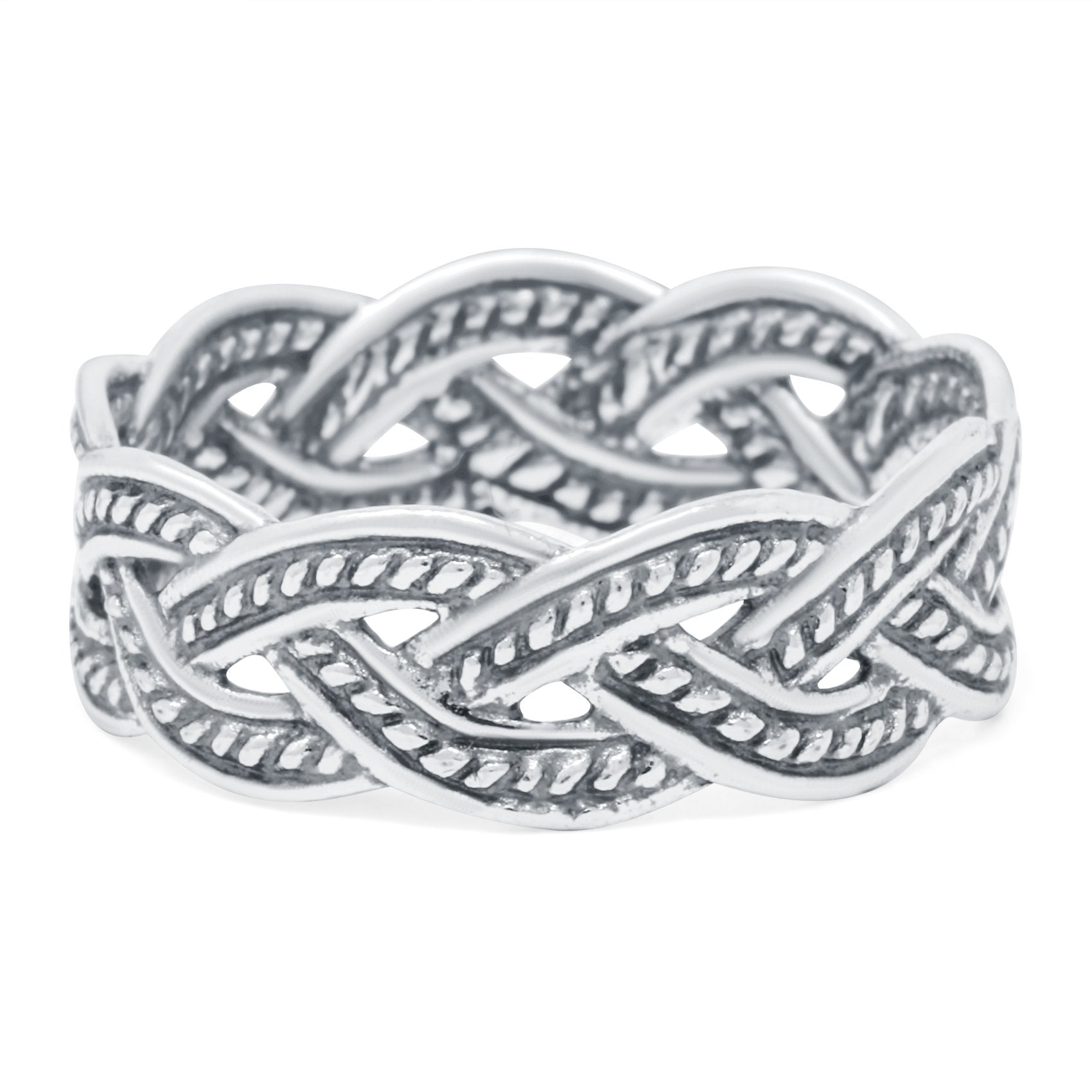 Braid Band Oxidized Ring Solid 925 Sterling Silver (6mm)