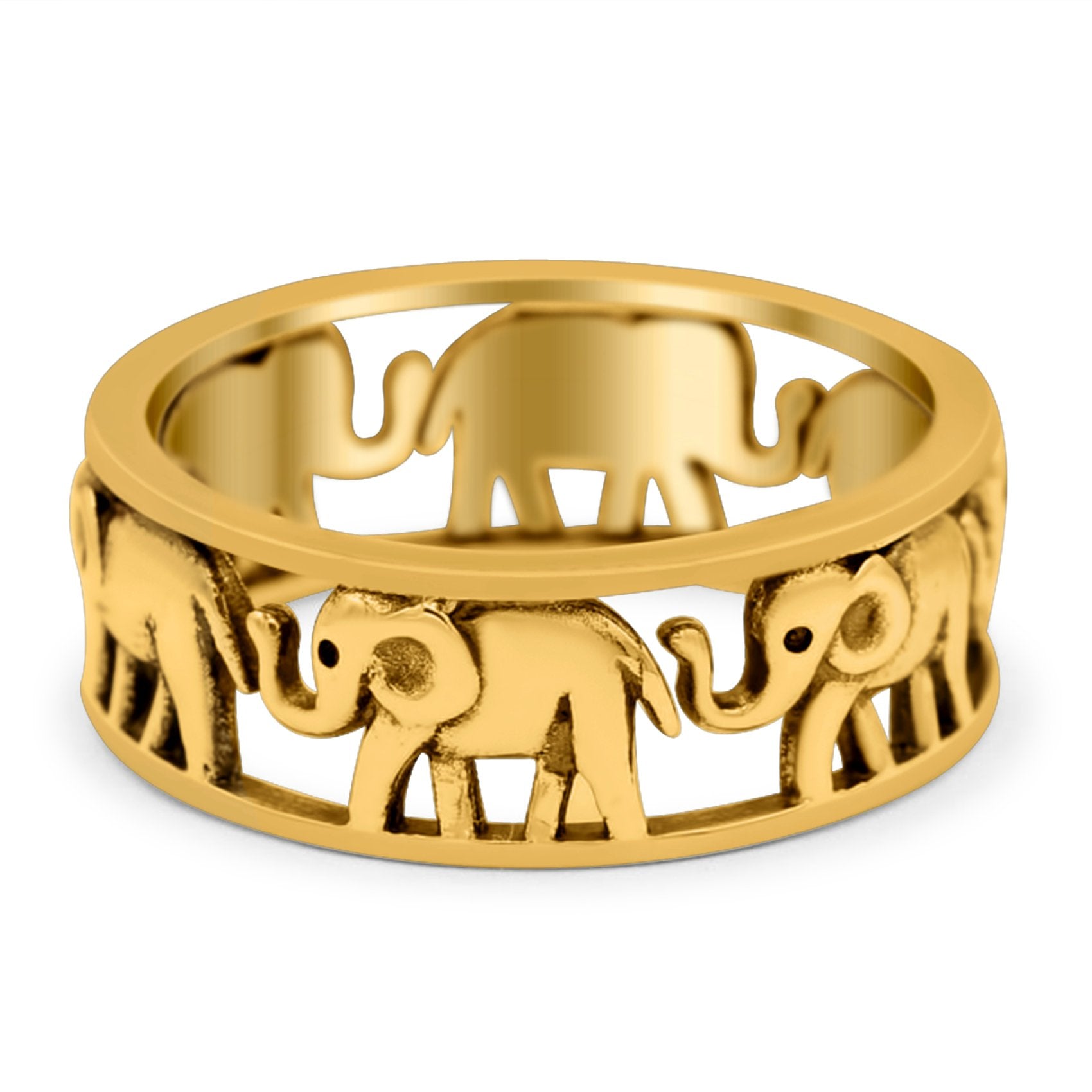 Elephant Oxidized Band Solid Yellow Tone 925 Sterling Silver Thumb Ring (7mm)