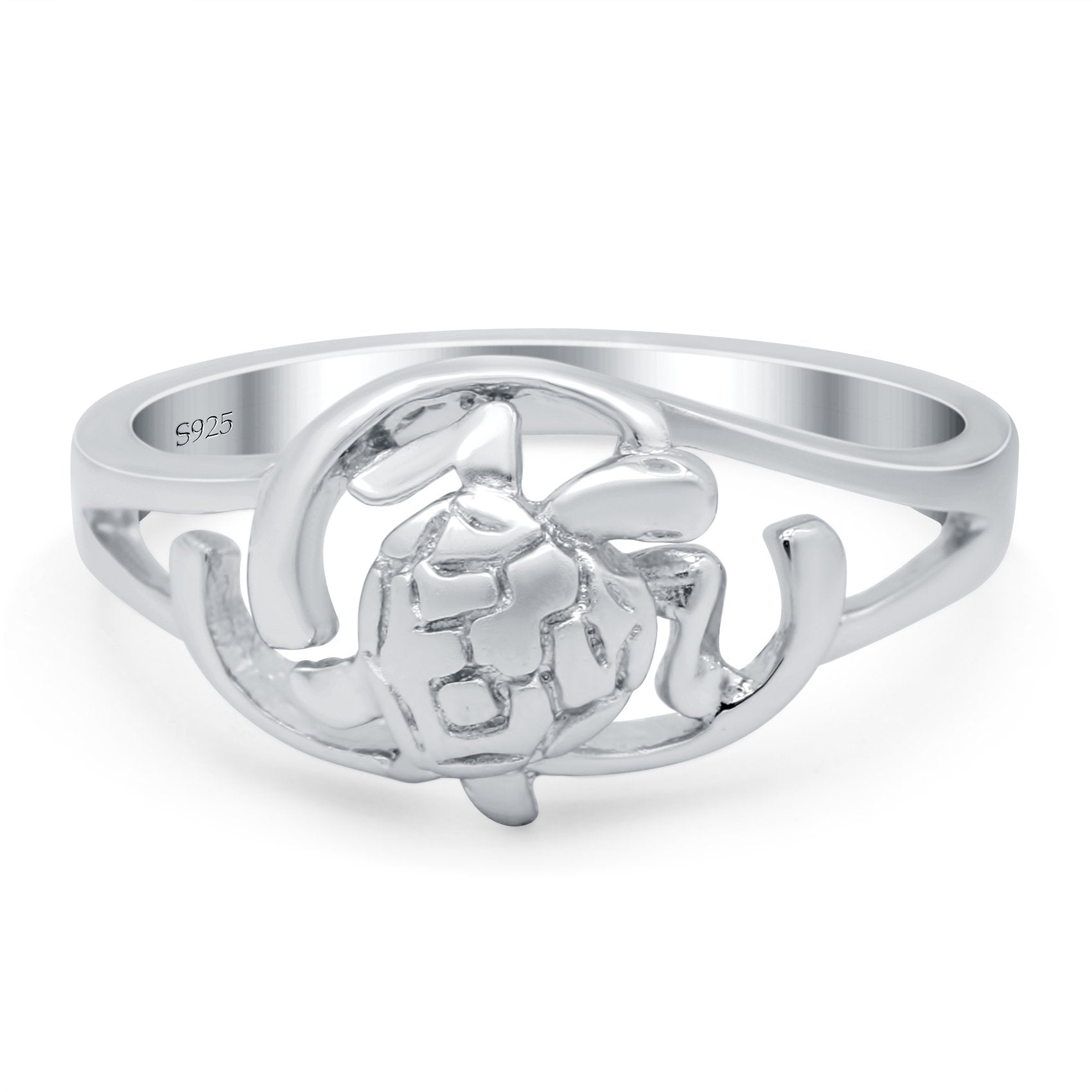 Turtle Oxidized Band Solid 925 Sterling Silver Thumb Ring (10mm)