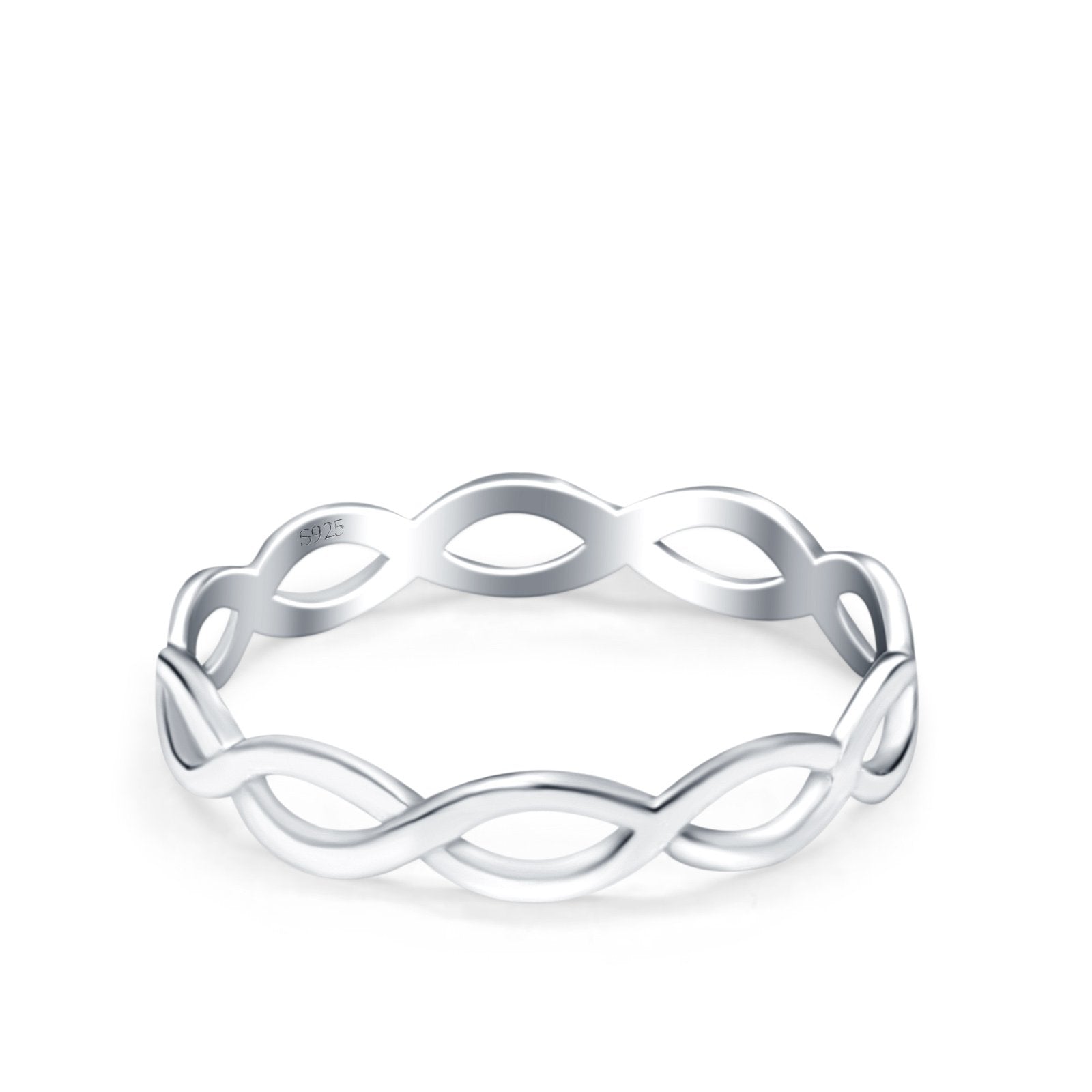 Full Eternity Infinity Braided Crisscross Rhodium Plated Band Ring Solid 925 Sterling Silver (3mm)