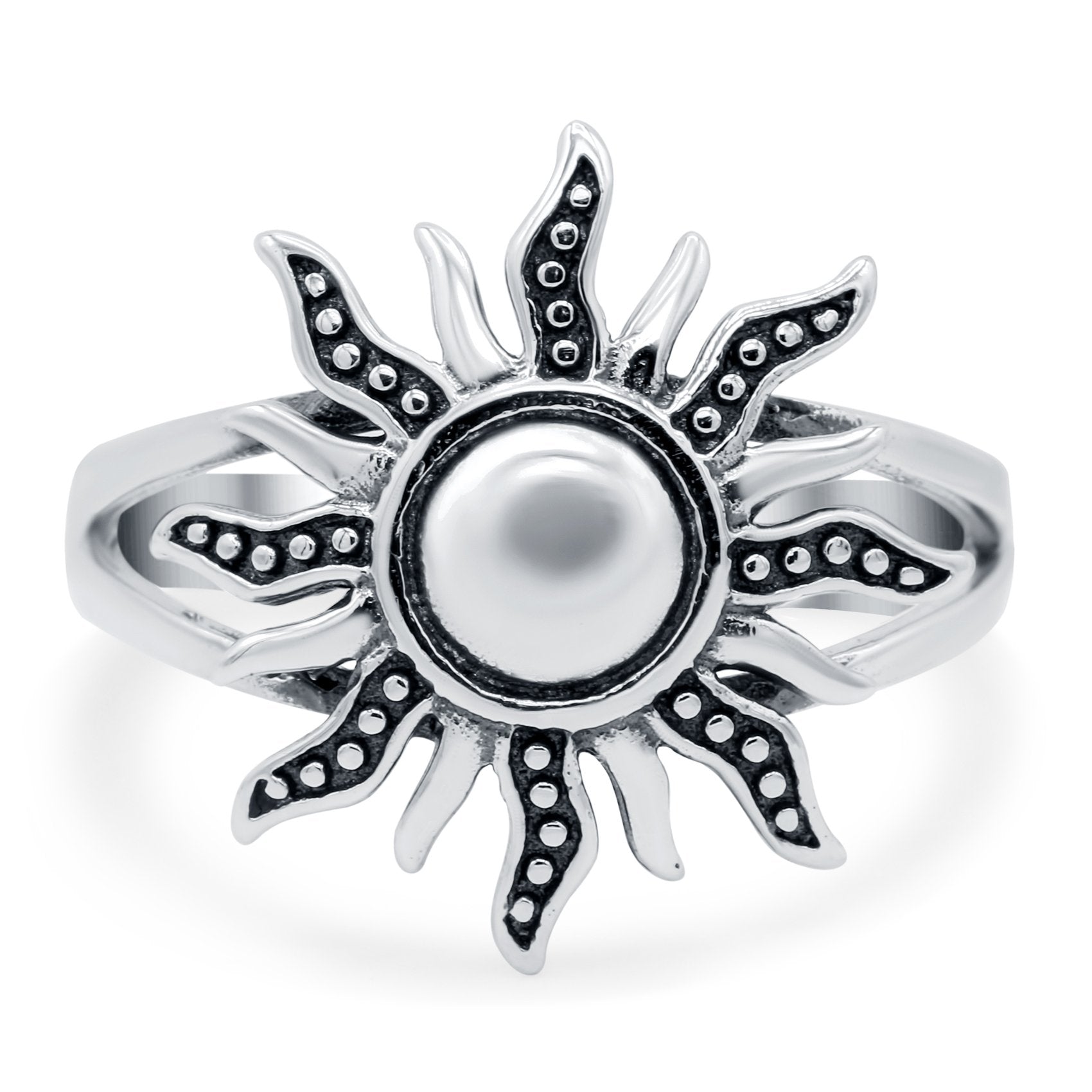 Sun Ring Oxidized Band Solid 925 Sterling Silver (18mm)