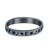 Stars Moon Plain Ring Band Solid Black Tone Round 925 Sterling Silver