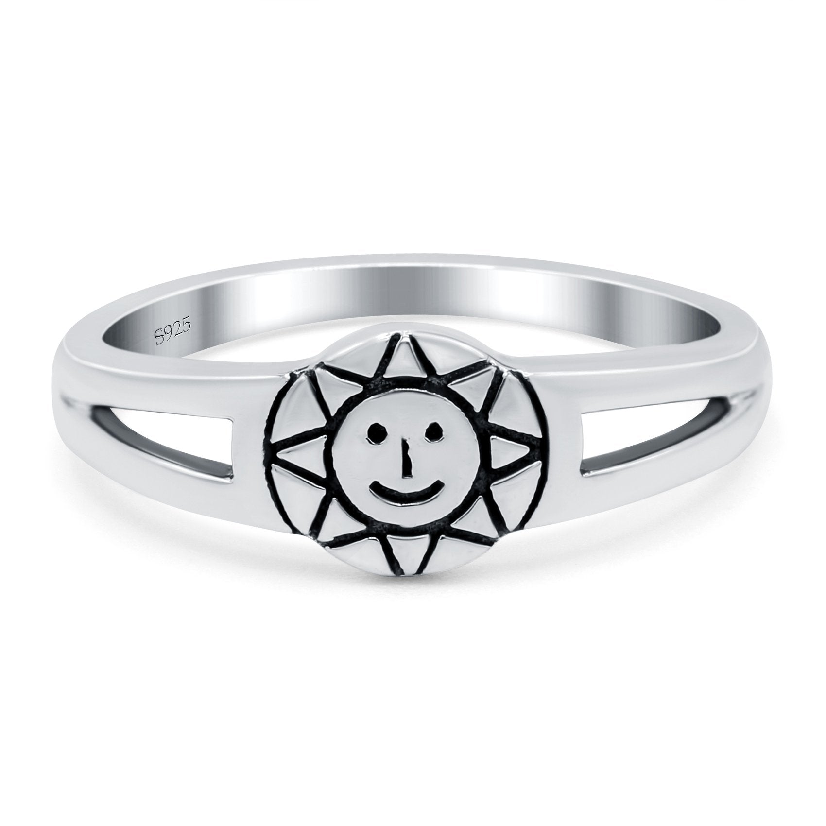 Smiling Sun Oxidized Band Solid 925 Sterling Silver Thumb Ring (7mm)