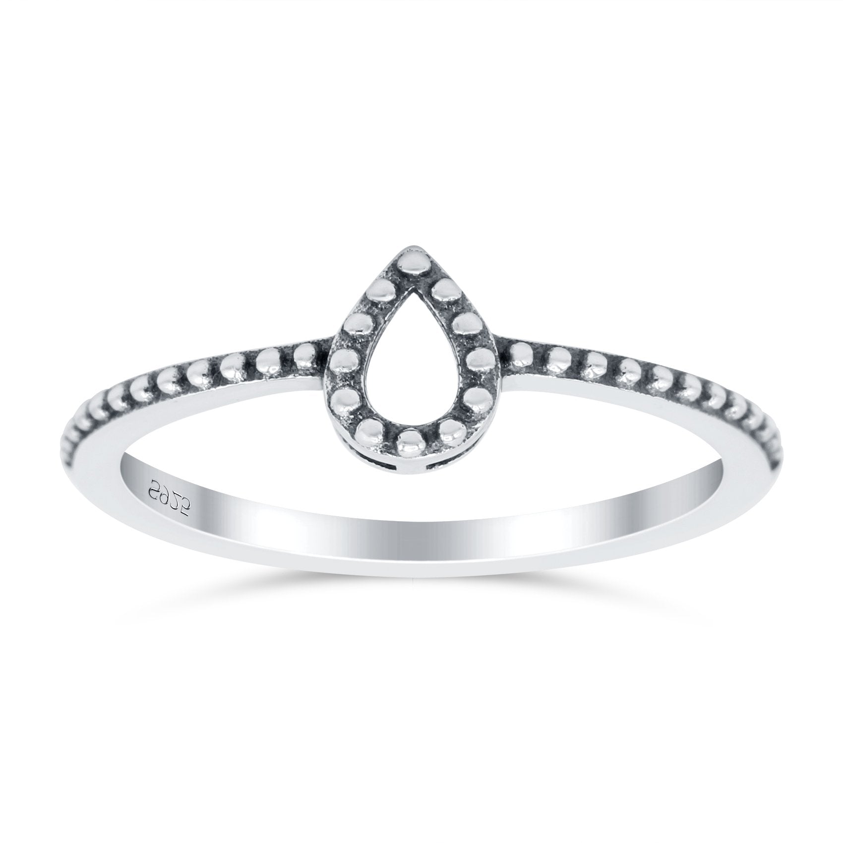 Oxidized Design Pear Teardrop Band Solid 925 Sterling Silver Thumb Ring (6mm)