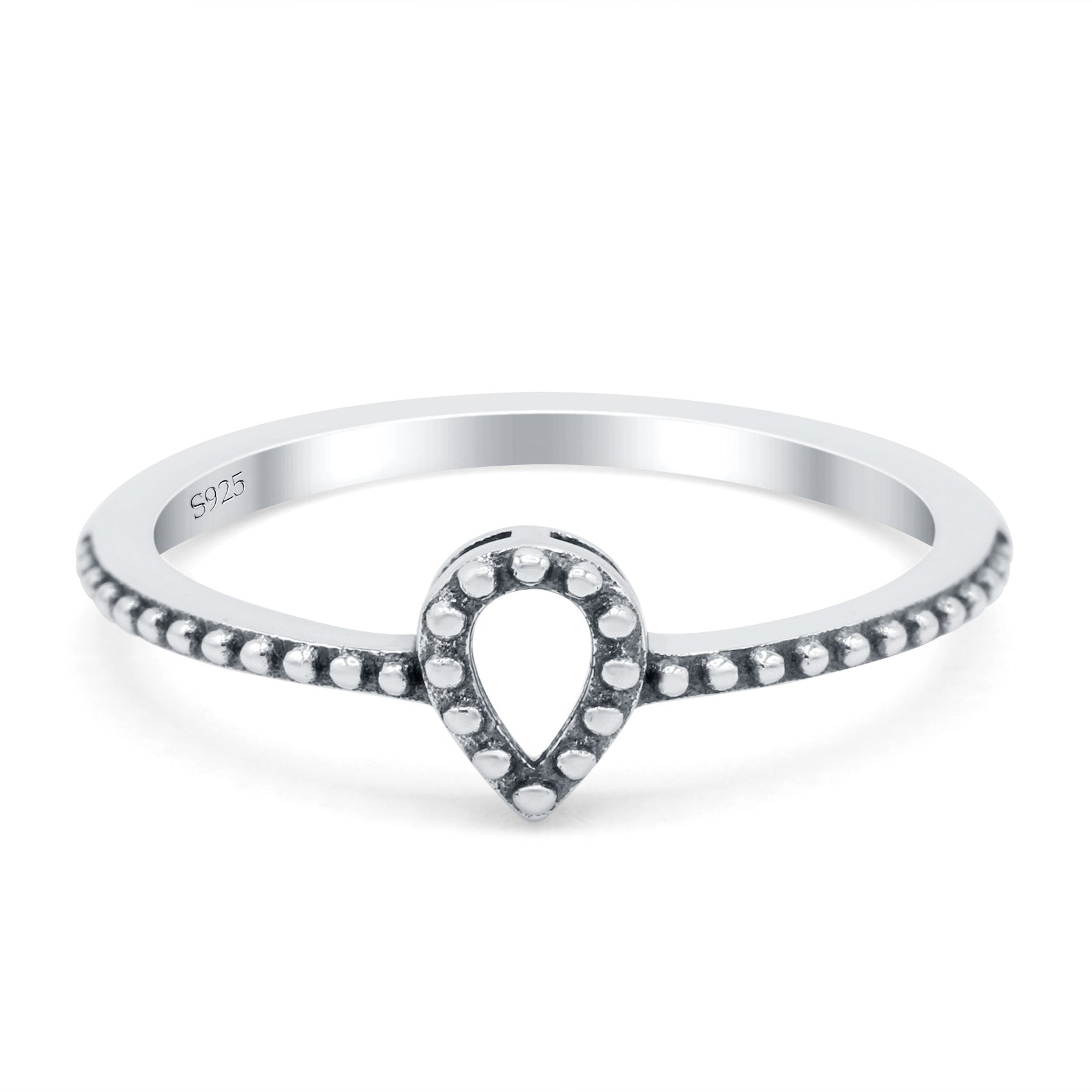 Oxidized Design Pear Teardrop Band Solid 925 Sterling Silver Thumb Ring (6mm)