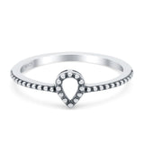 Oxidized Design Pear Teardrop Band Solid 925 Sterling Silver Thumb Ring (6mm)