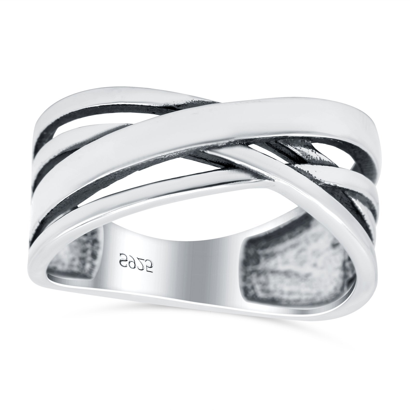 Crisscross Oxidized Band Solid 925 Sterling Silver Thumb Ring (8mm)