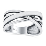 Crisscross Oxidized Band Solid 925 Sterling Silver Thumb Ring (8mm)