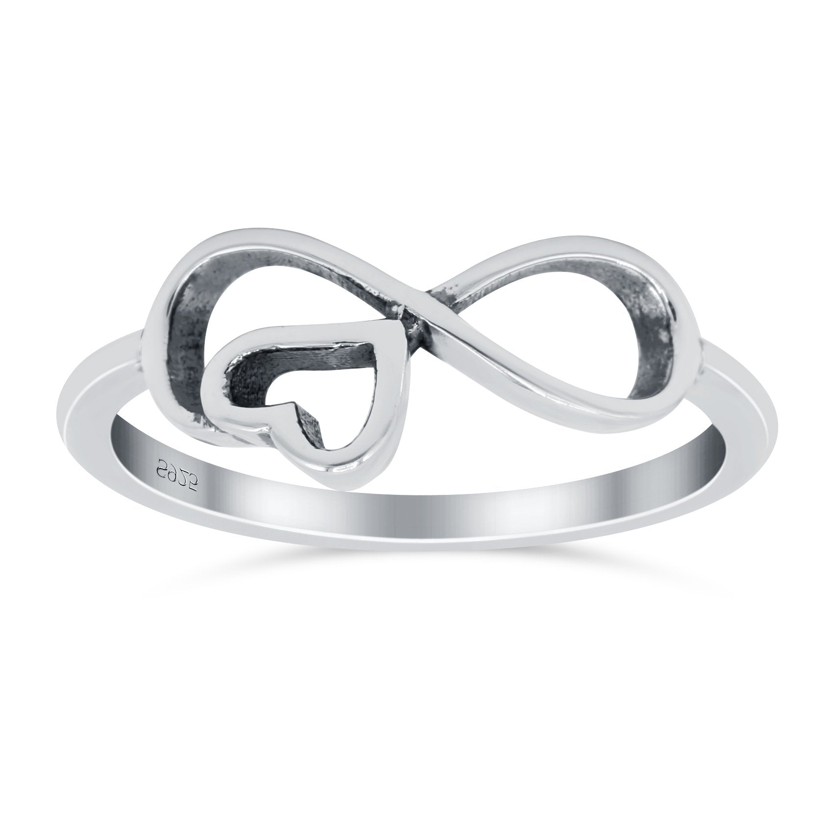 Infinity Heart Oxidized Band Solid 925 Sterling Silver Thumb Ring (8mm)