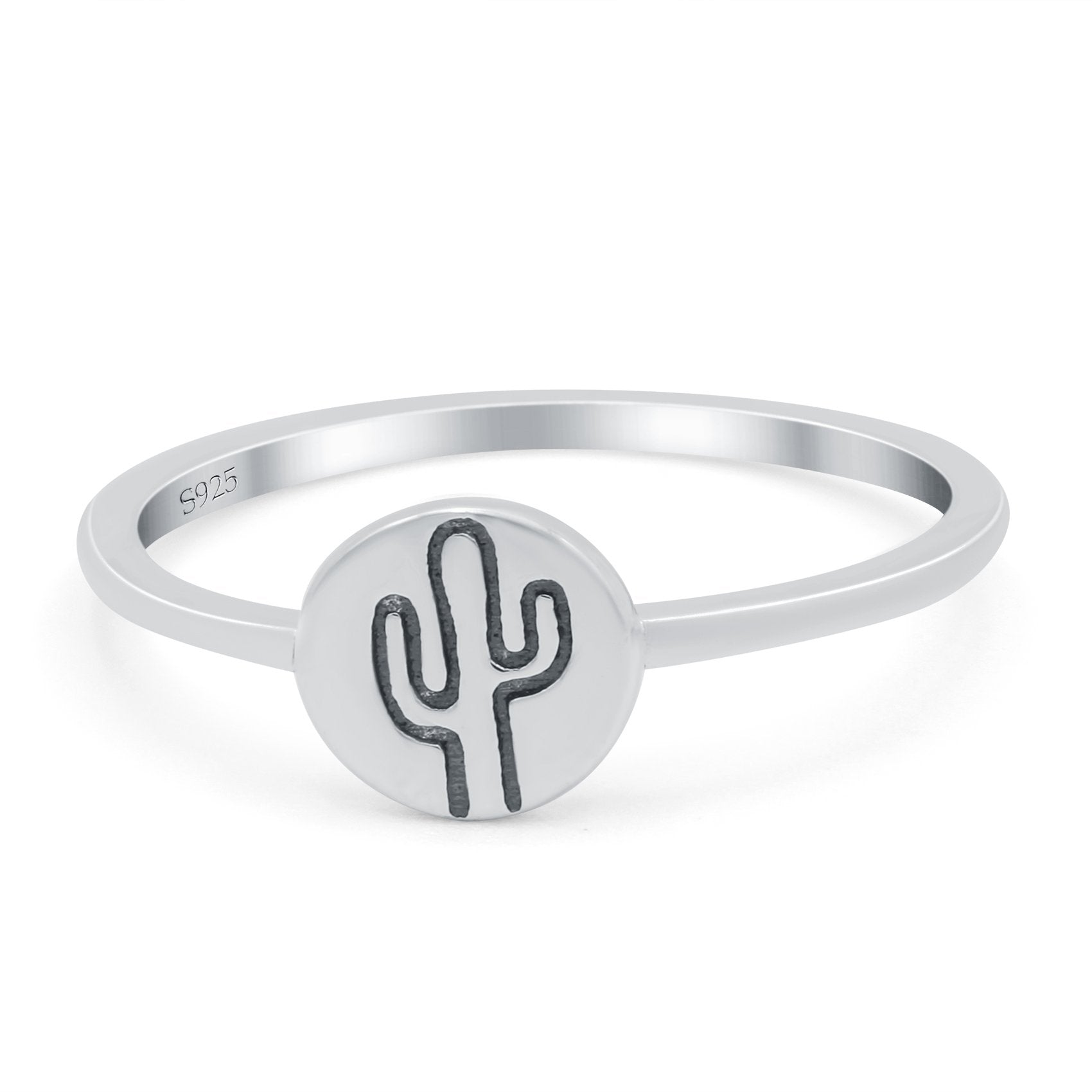 Cactus Ring Oxidized Band Solid 925 Sterling Silver Thumb Ring (7mm)