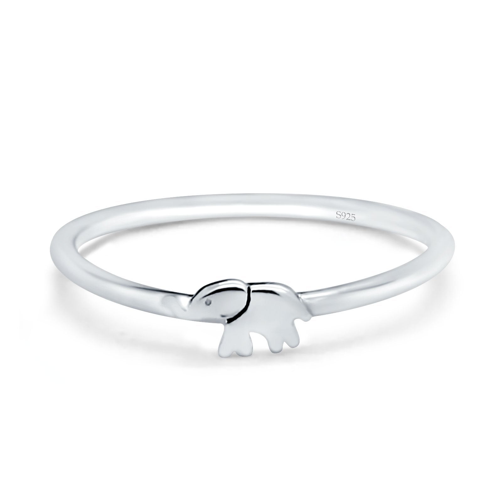 Petite Dainty Elephant Band Rhodium Plated Ring Solid 925 Sterling Silver (4mm)