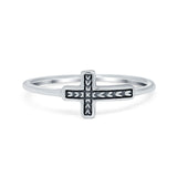 Textured Sideways Cross Band Petite Dainty Oxidized Plain Ring 925 Sterling Silver