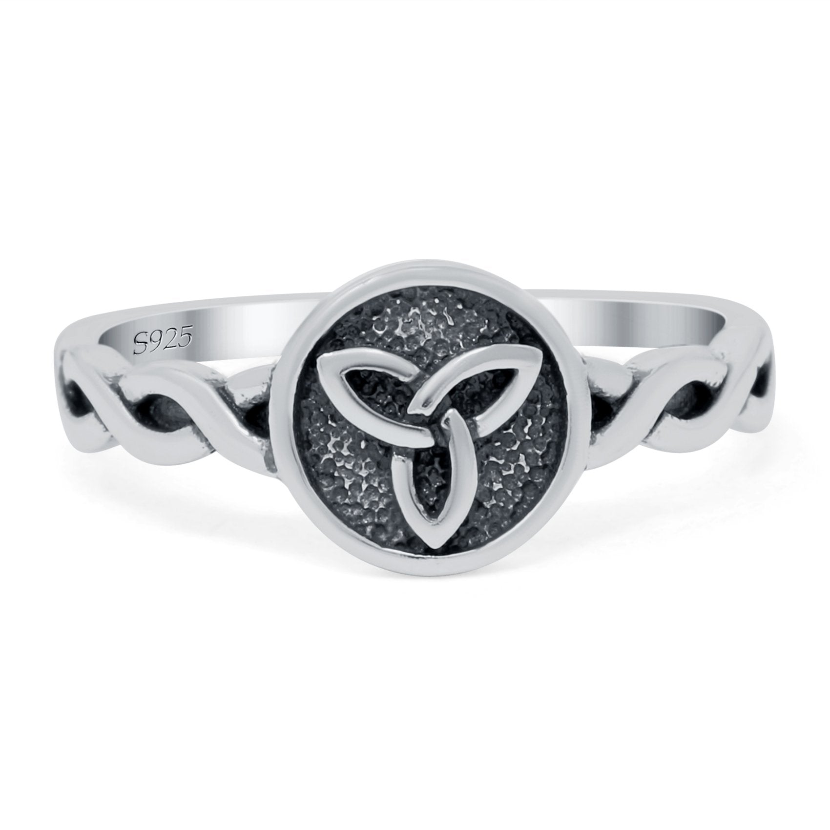 Triquetra Band Oxidized Ring Solid 925 Sterling Silver (9mm)