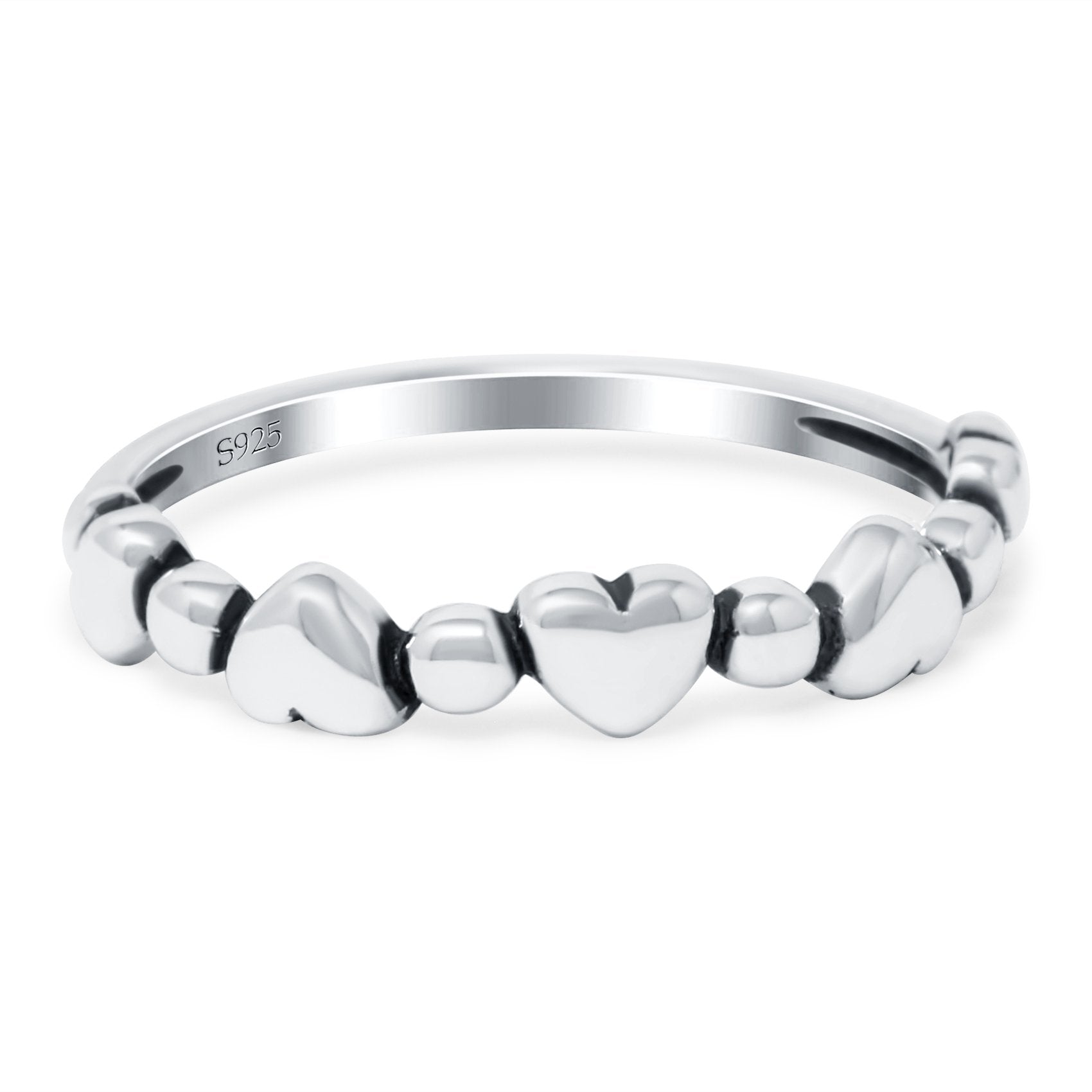 Dots and Hearts Band Oxidized Solid 925 Sterling Silver Thumb Ring (3.5mm)