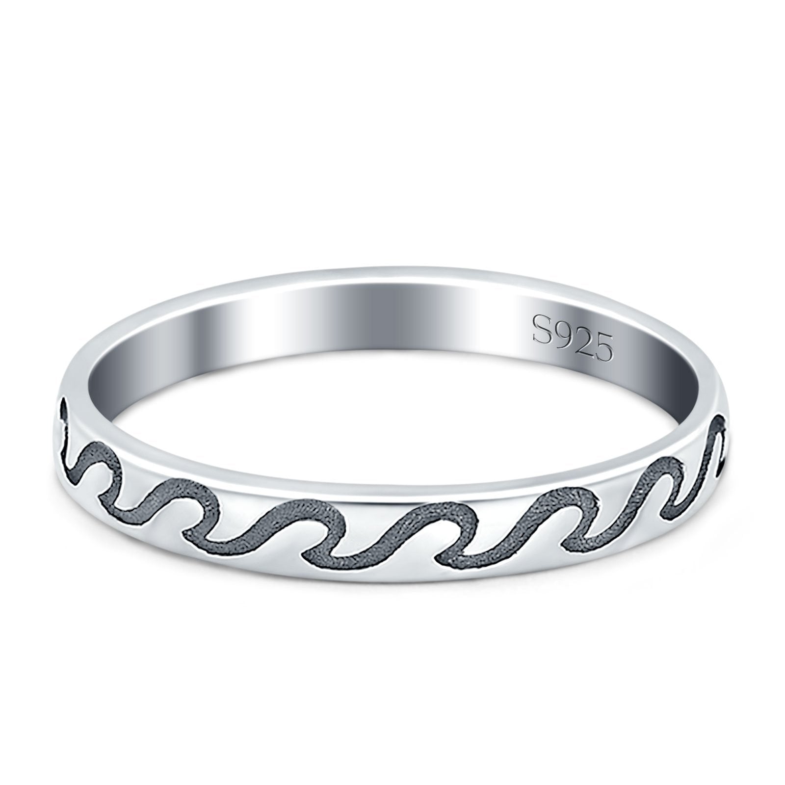 Wave Band Oxidized Ring Solid 925 Sterling Silver (3mm)