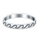 Wave Band Oxidized Ring Solid 925 Sterling Silver (3mm)