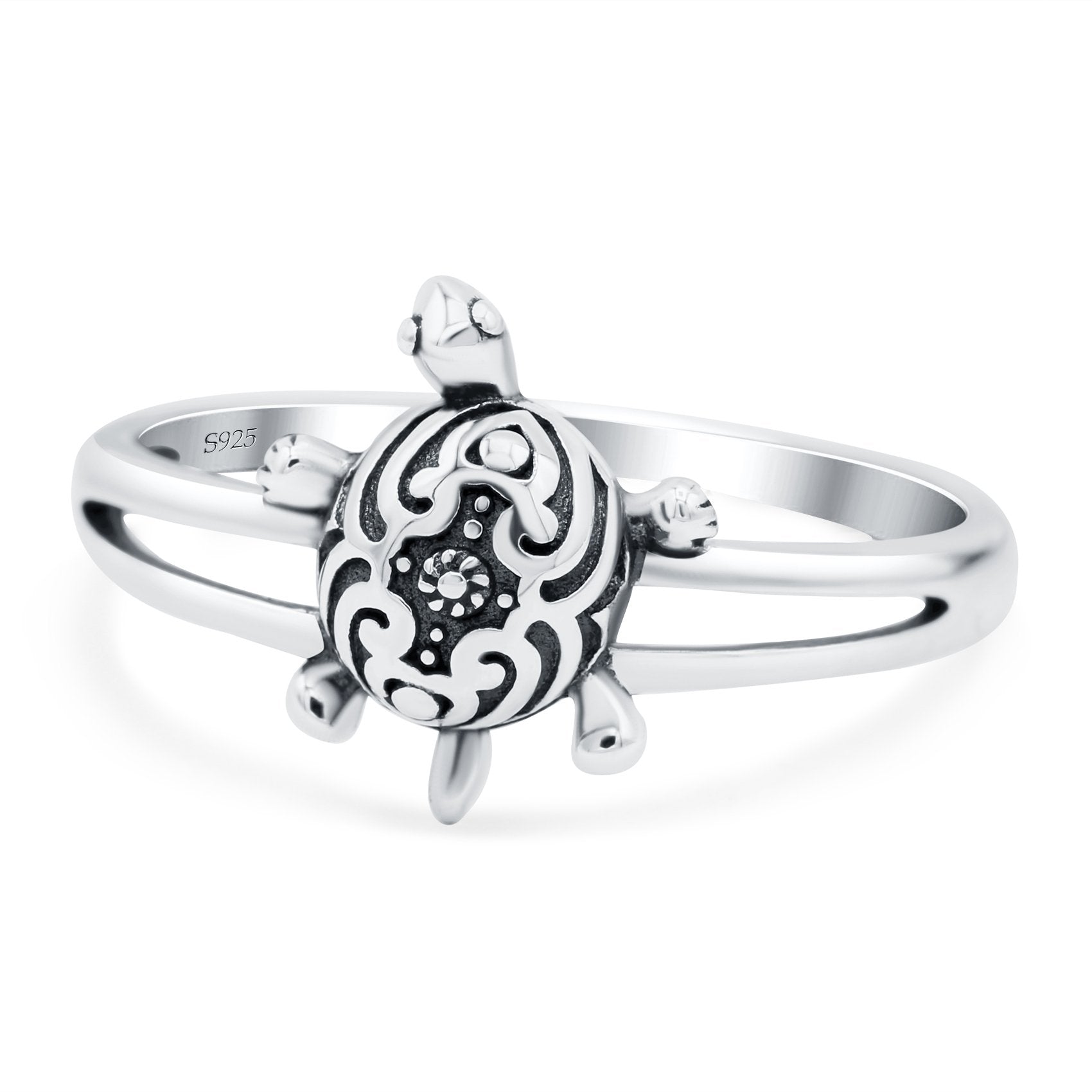 Turtle Band Oxidized Solid 925 Sterling Silver Thumb Ring (12mm)