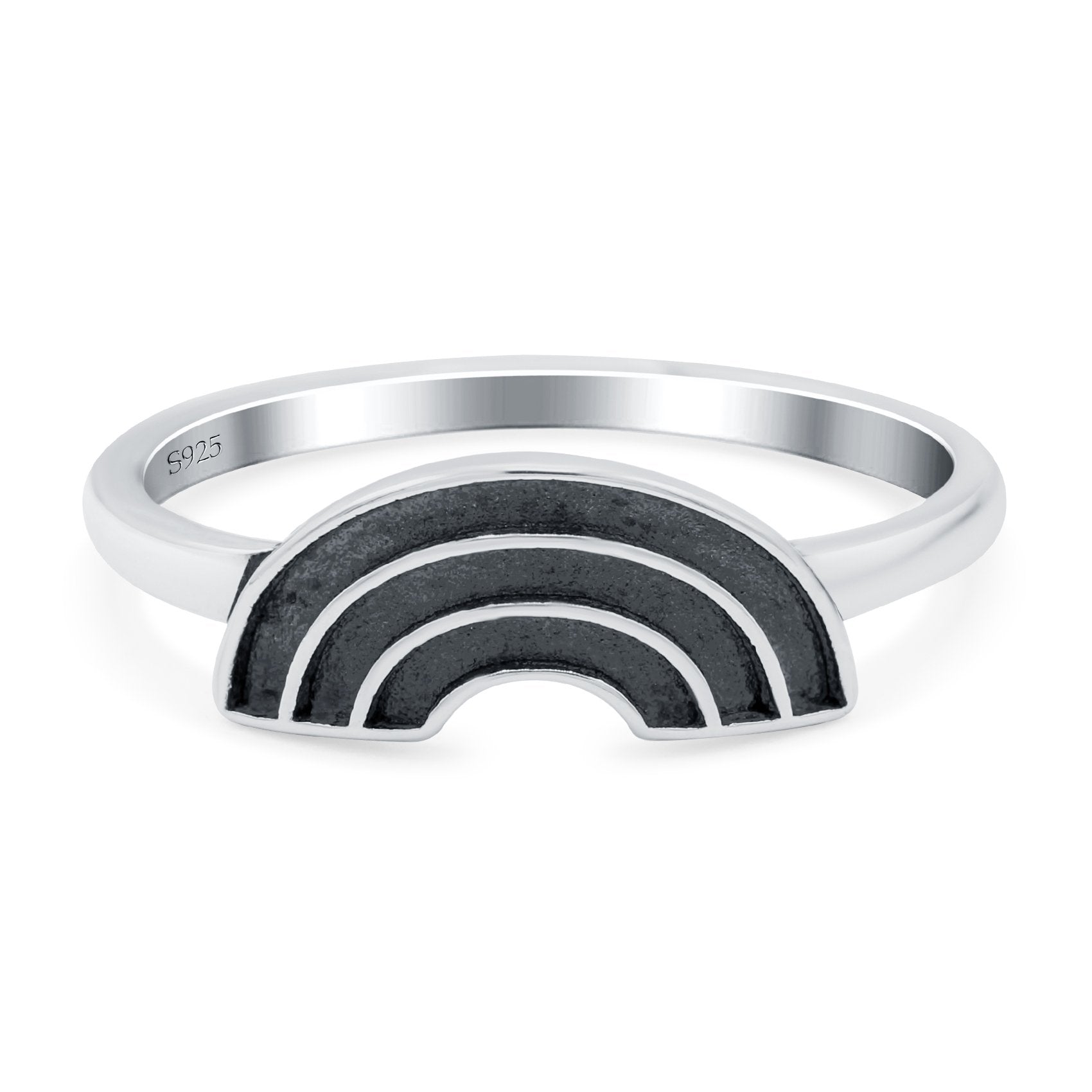 Rainbow Band Oxidized Solid 925 Sterling Silver Thumb Ring (6mm)