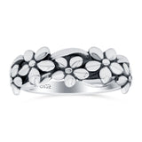 Daisies Oxidized Band Solid 925 Sterling Silver Thumb Ring (7mm)