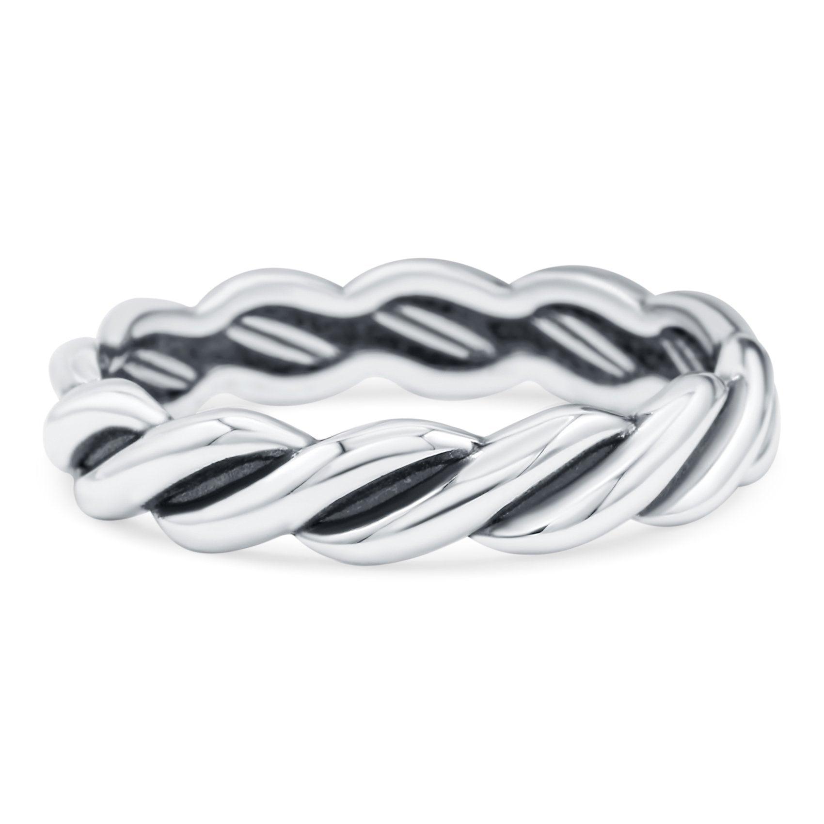 Rope Oxidized Band Solid 925 Sterling Silver Thumb Ring (4mm)