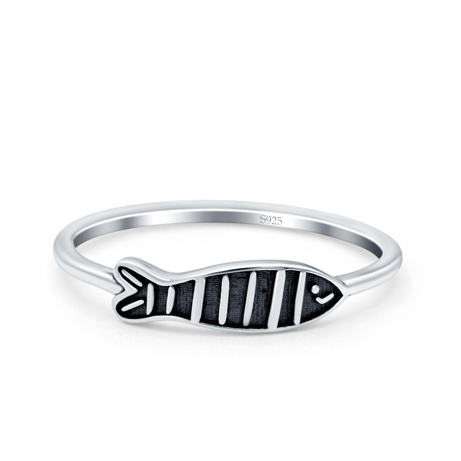 Fish Oxidized Band Solid 925 Sterling Silver Thumb Ring (4mm)
