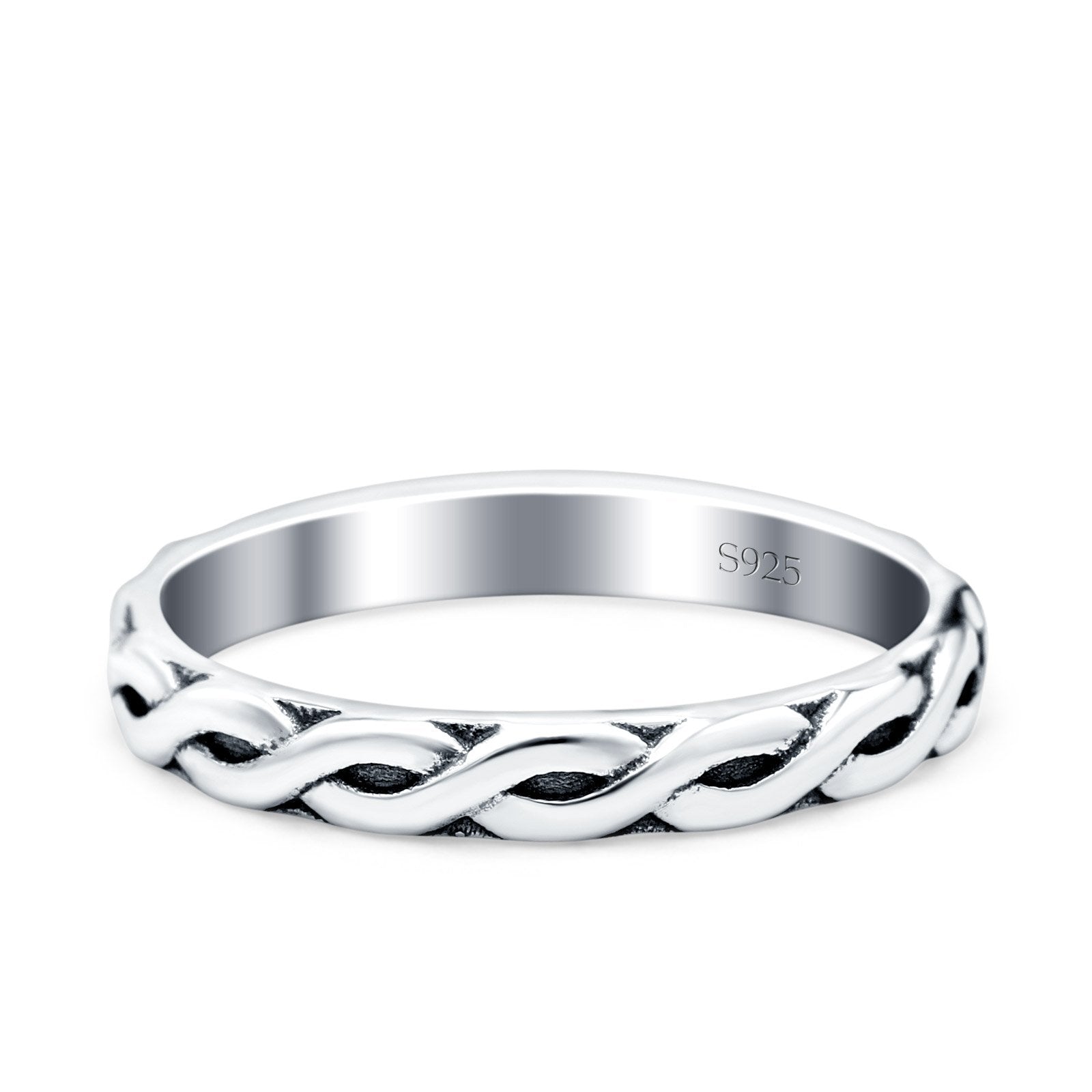 Braid Oxidized Band Solid 925 Sterling Silver Thumb Ring (3mm)