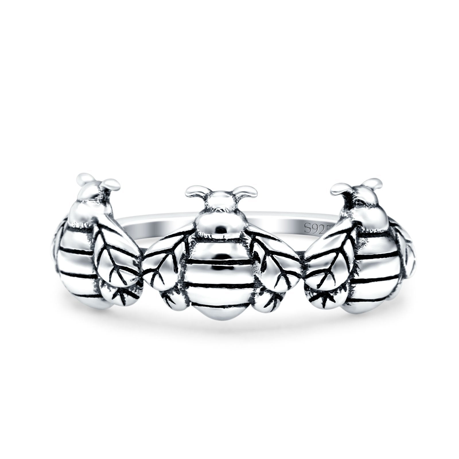 Bees Oxidized Band Solid 925 Sterling Silver Thumb Ring (7.5mm)