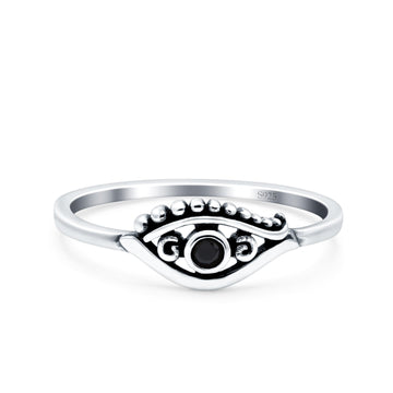 Eye Oxidized Band Solid Black CZ 925 Sterling Silver Thumb Ring (6mm)