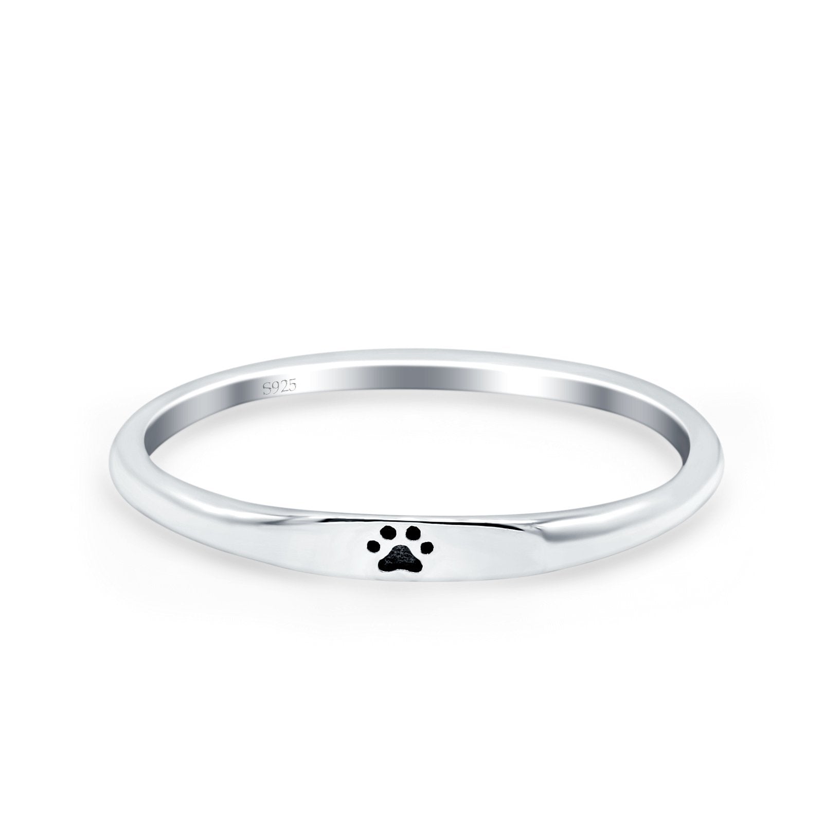 Paw Print Oxidized Band Solid 925 Sterling Silver Thumb Ring (2.2mm)