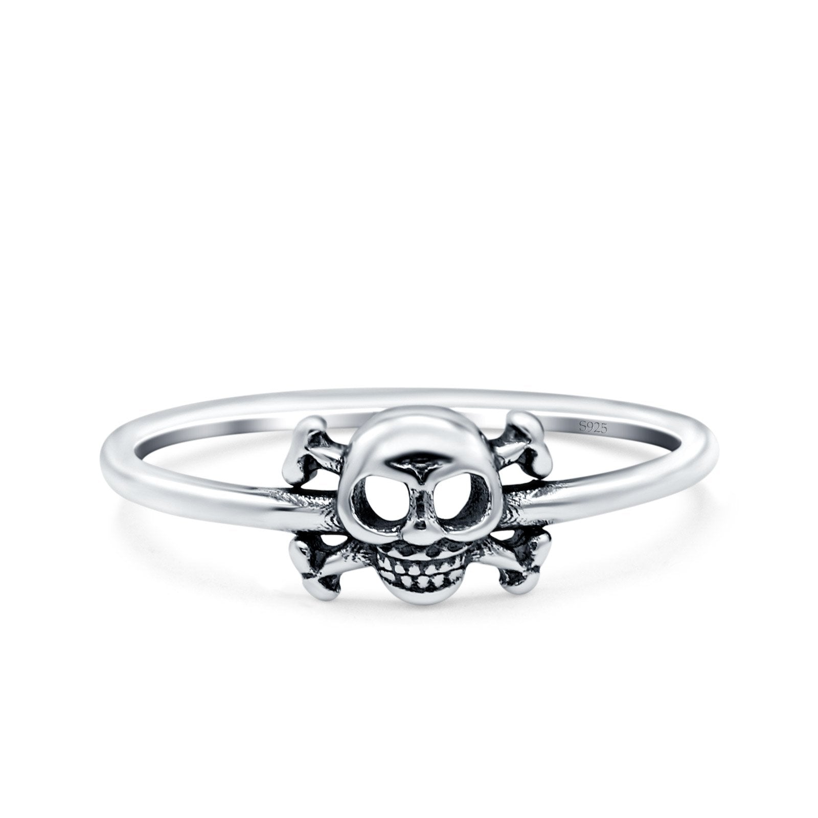 Skull & Crossbones Oxidized Band Solid 925 Sterling Silver Thumb Ring (6.2mm)