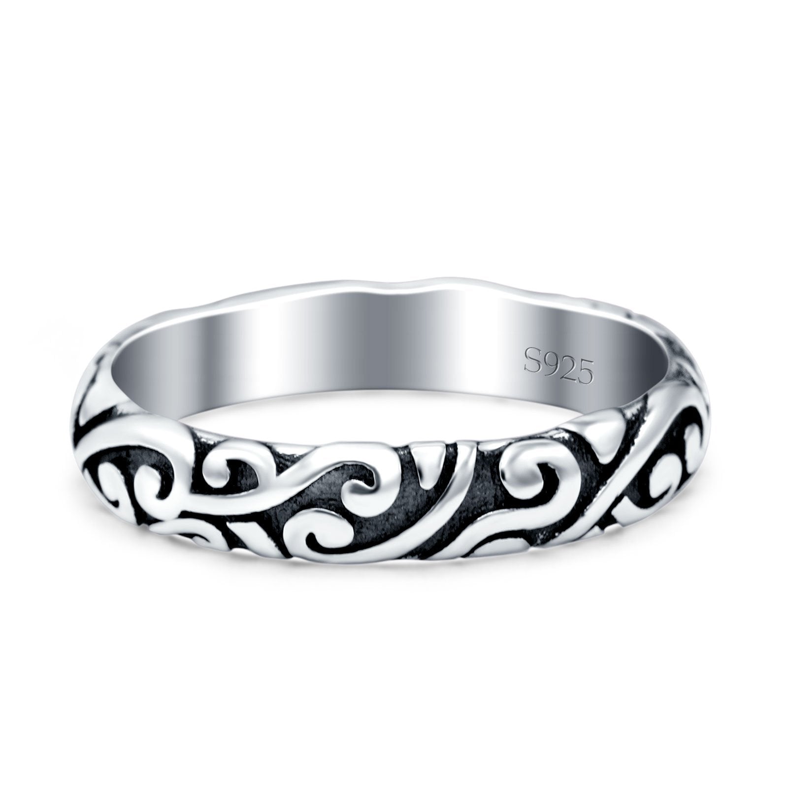 Filigree Oxidized Band Solid 925 Sterling Silver Thumb Ring (3.7mm)