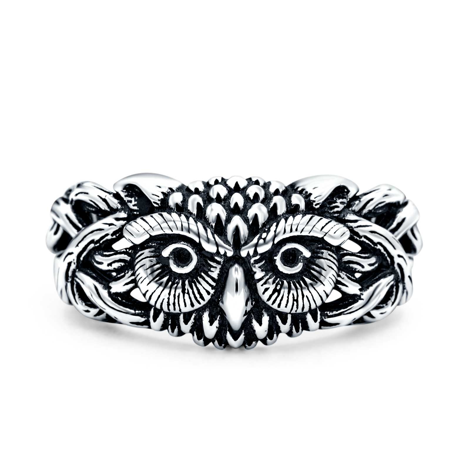 Owl Oxidized Band Solid 925 Sterling Silver Thumb Ring (10.5mm)