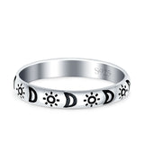 Moon & Stars Oxidized Band Solid 925 Sterling Silver Thumb Ring (3mm)