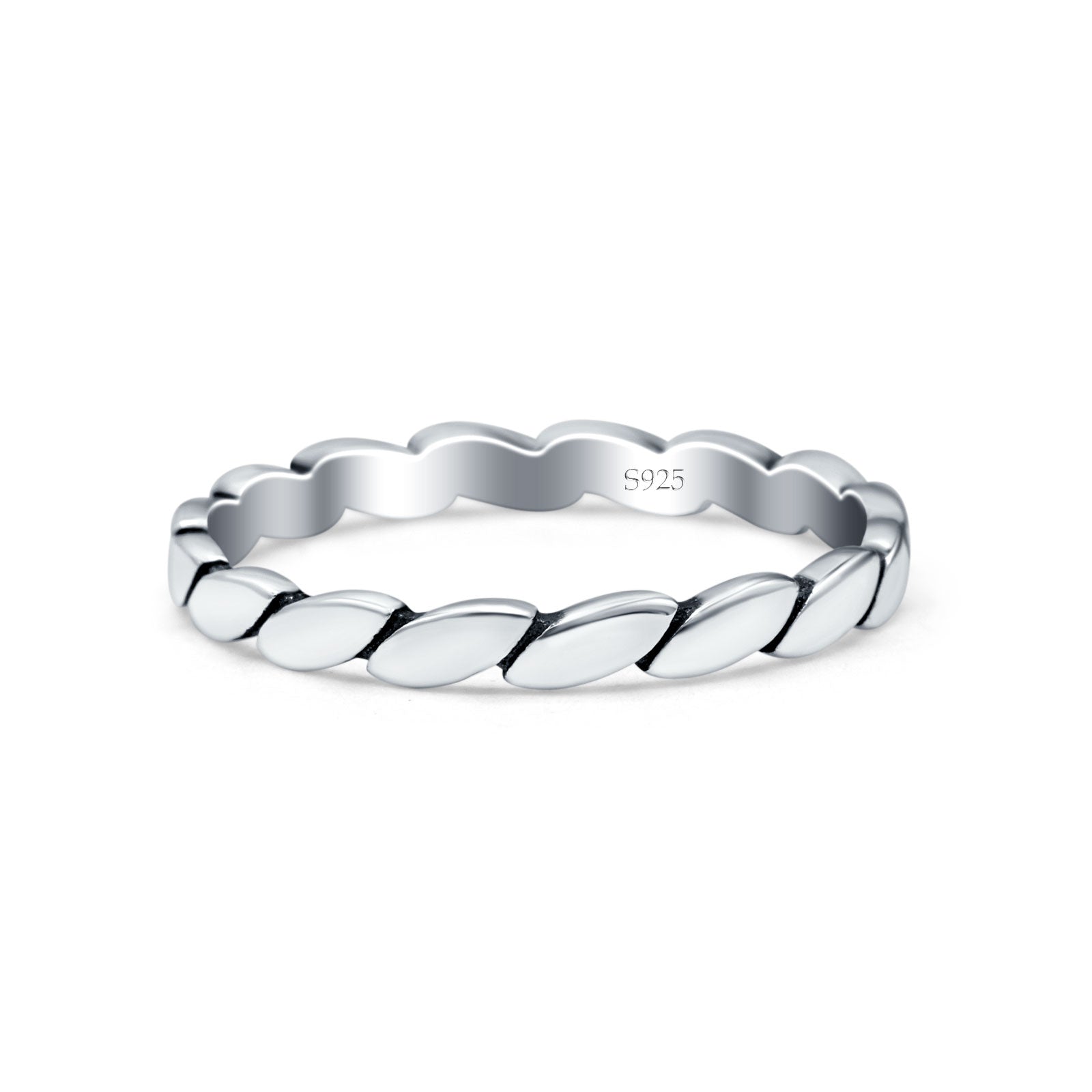Rope Ring Oxidized Band Solid 925 Sterling Silver Thumb Ring (2mm)