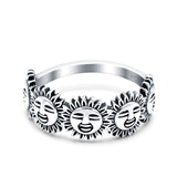 Sun Smiley Face Happy Sunflower Oxidized Band Solid 925 Sterling Silver Thumb Ring (7mm)