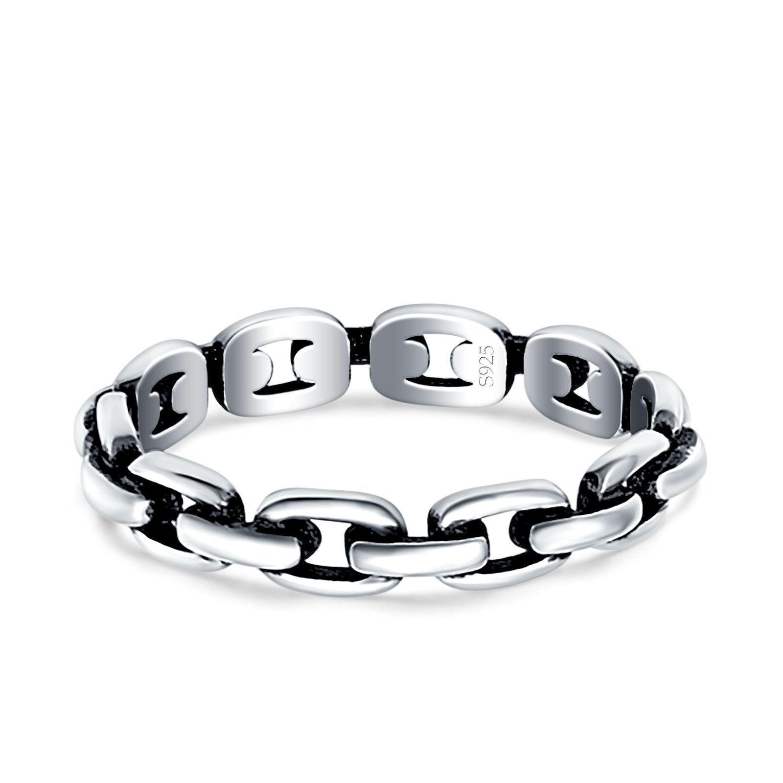 Chain Link Oxidized Band Solid 925 Sterling Silver Thumb Ring (4mm)