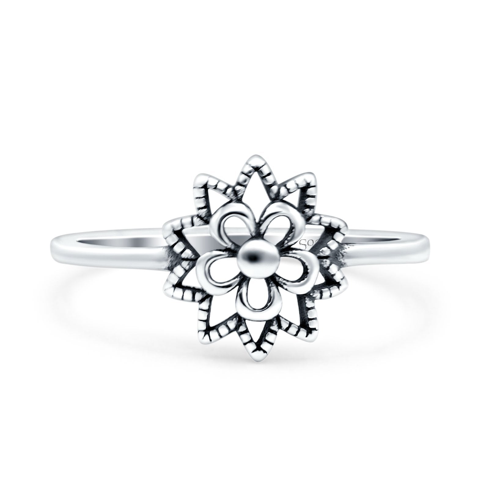 Mandala Oxidized Band Solid 925 Sterling Silver Thumb Ring (10mm)