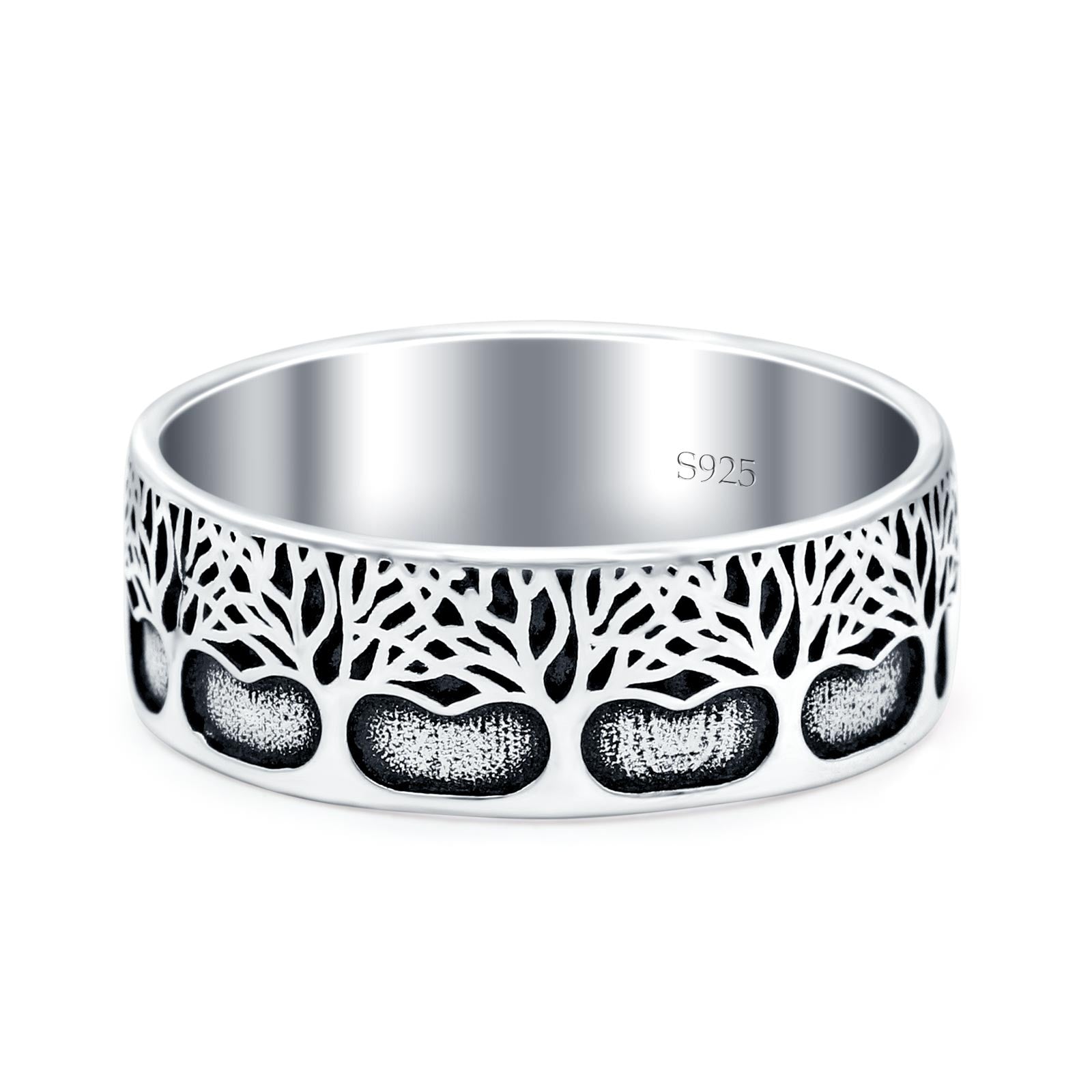 Trees Oxidized Band Solid 925 Sterling Silver Thumb Ring (7mm)