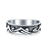 Mountains & Sun Oxidized Band Solid 925 Sterling Silver Thumb Ring (6mm)