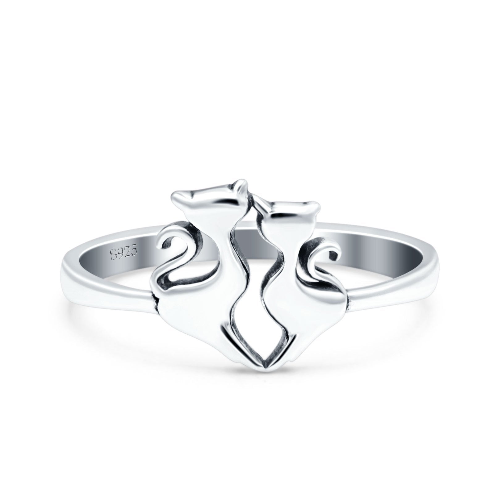 Cats Oxidized Band Solid 925 Sterling Silver Thumb Ring (10mm)