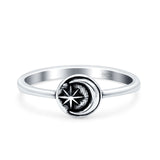 Moon & Star Oxidized Band Solid 925 Sterling Silver Thumb Ring (6mm)