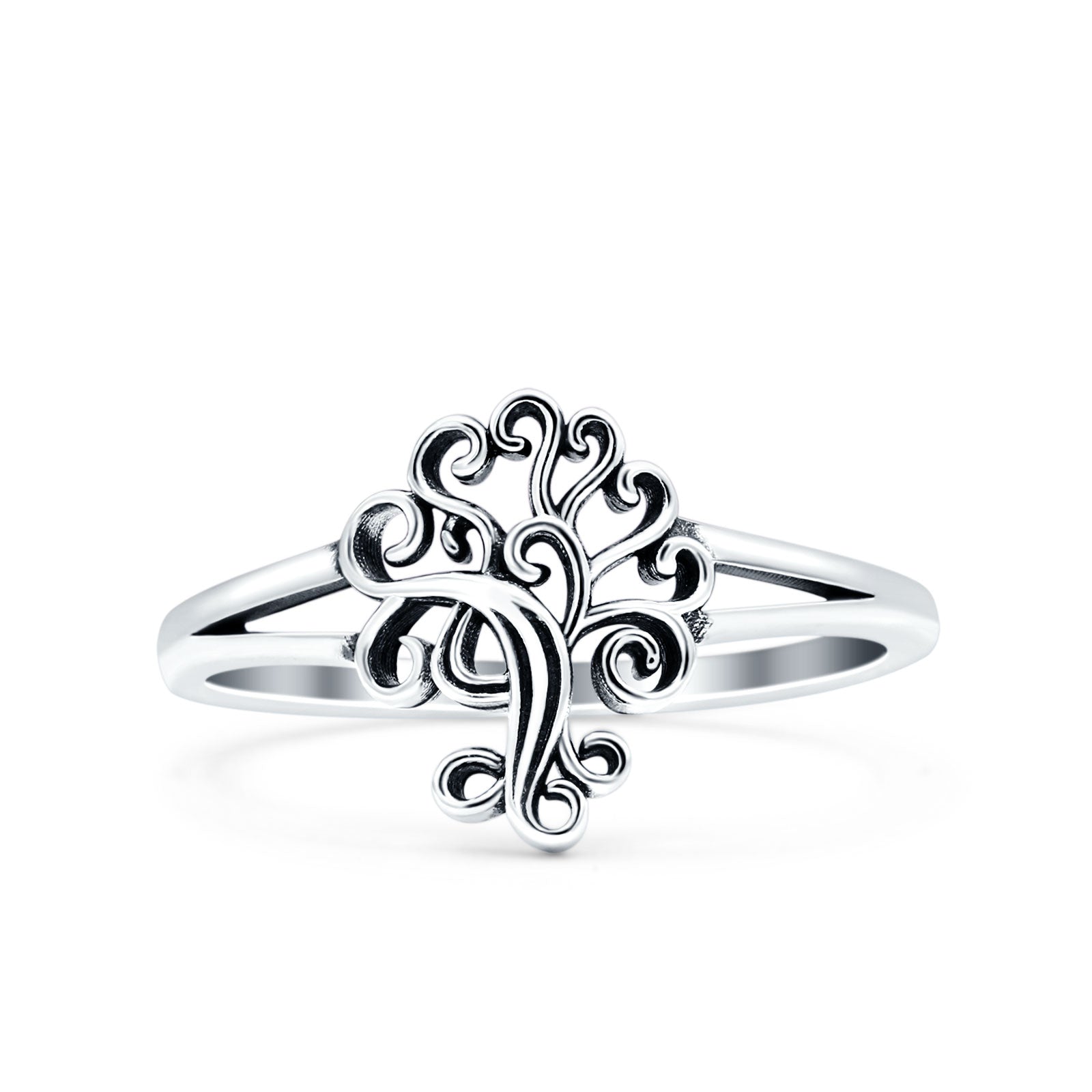 Tree Oxidized Band Solid 925 Sterling Silver Thumb Ring (12mm)