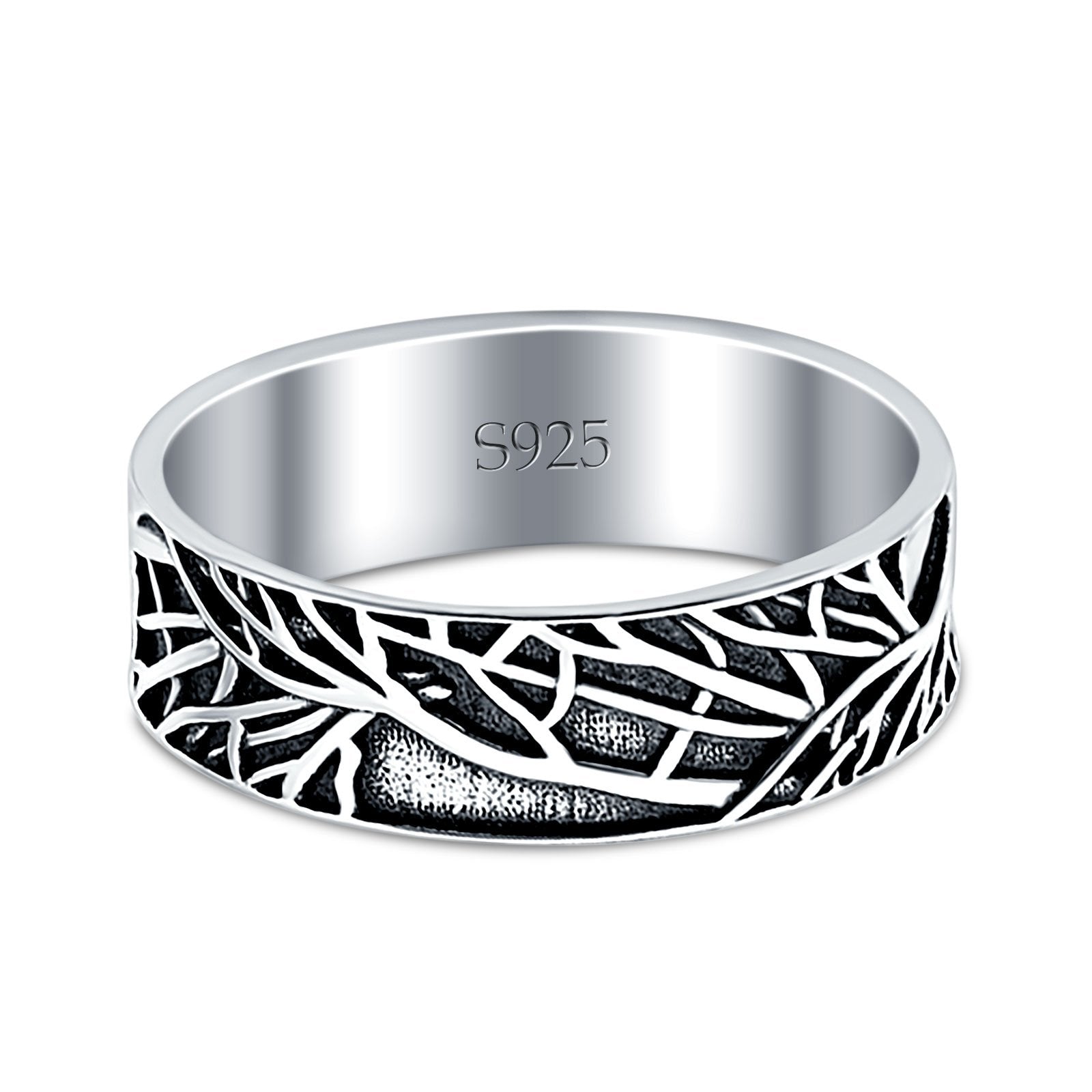 Tree Branches Oxidized Band Solid 925 Sterling Silver Thumb Ring (7mm)