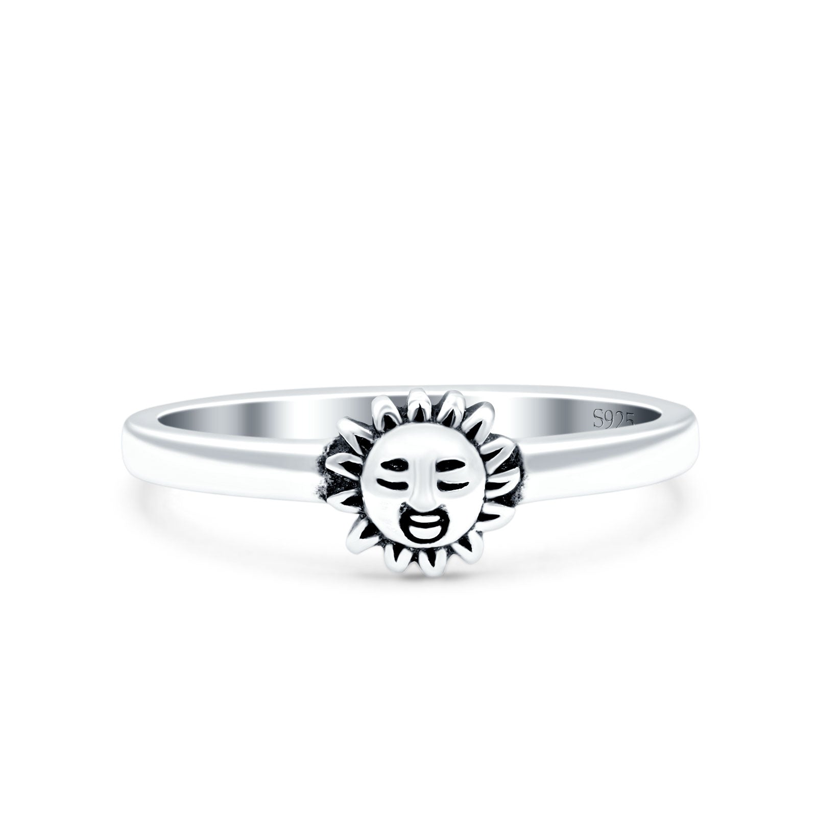 Sun Smiley Face Ring Oxidized Band Solid 925 Sterling Silver Thumb Ring (6mm)