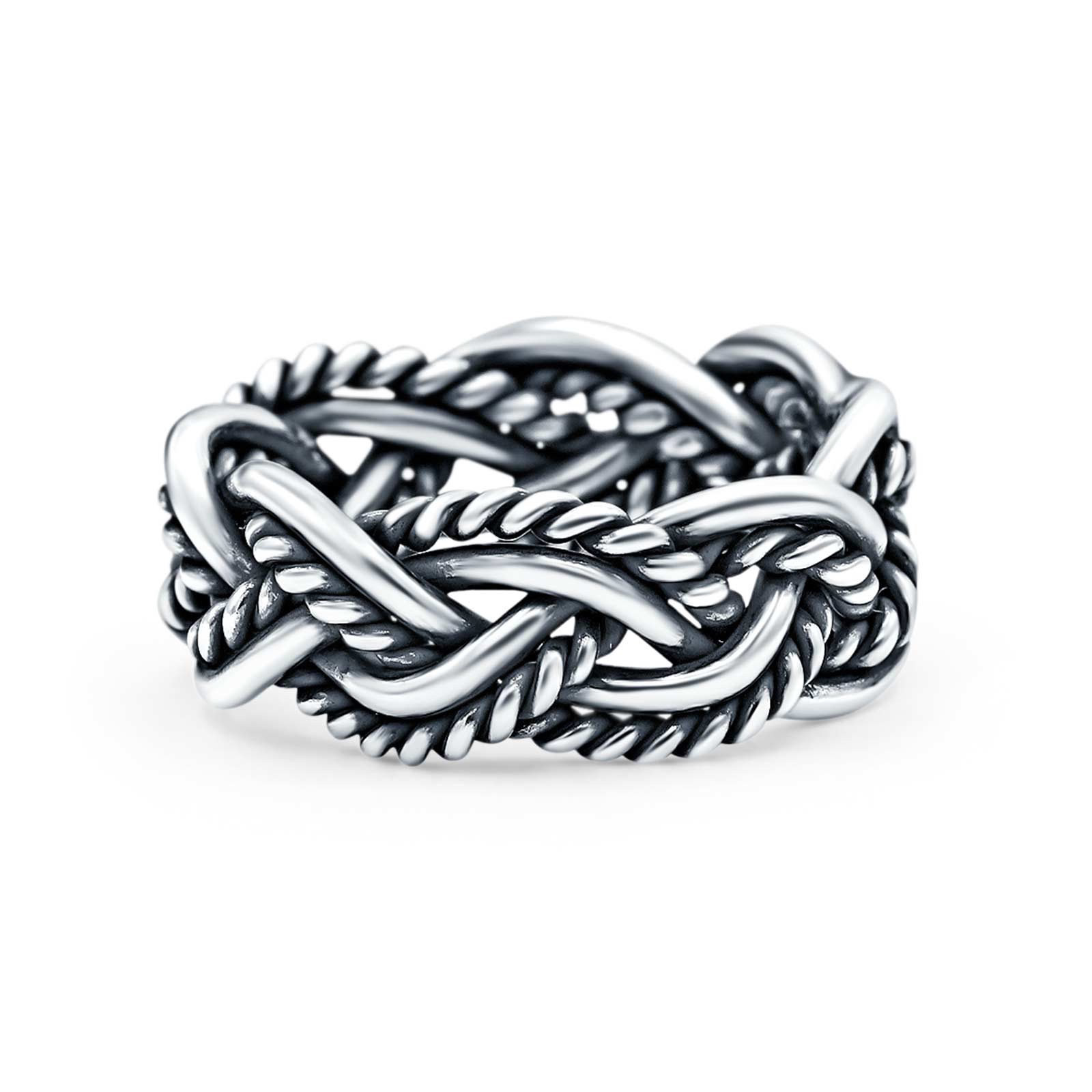 Infinity Crisscross Weave Oxidized Band Solid 925 Sterling Silver Thumb Ring (8mm)